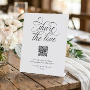 Signe De Table Code QR de partage de photos de mariage en calligr