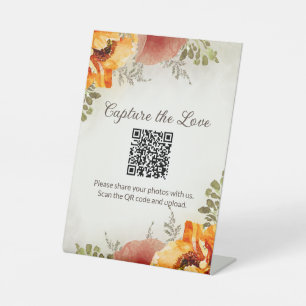 Signe De Table Code QR de partage de photos de mariage floral ora