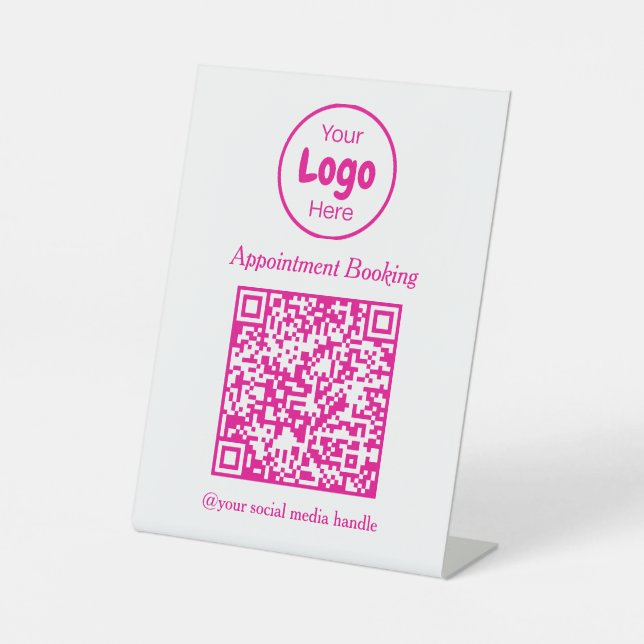 Signe De Table Code QR de réservation de rendez-vous rose et blan (Recto)