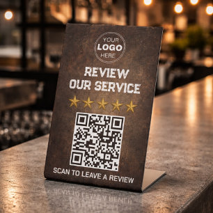 Signe De Table Code QR de révision client industriel rustique