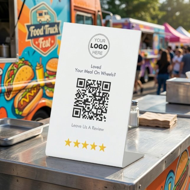 Signe De Table Code QR de révision de camion de nourriture scanna (Boost Food Truck Reviews with This Sleek QR Code Pedestal Sign)