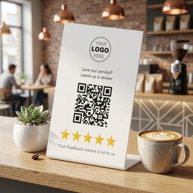 Signe De Table Code QR de révision d'entreprise conviviale et de  (Grow Your Five-Star Reviews! Professional QR Code Pedestal Sign for Small Business)