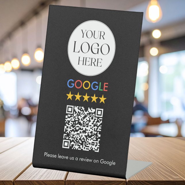 Signe De Table Code QR de révision Google avec logo d'entreprise  (Créateur téléchargé)