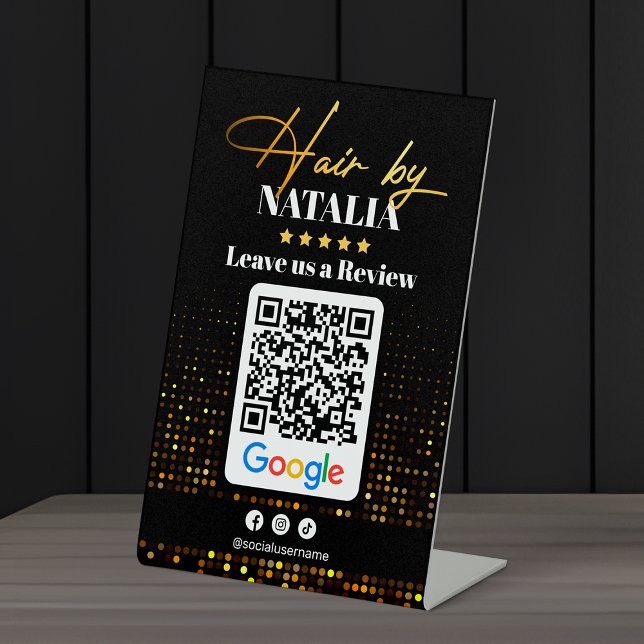 Signe De Table Code QR de révision Google du salon de coiffure El (Créateur téléchargé)