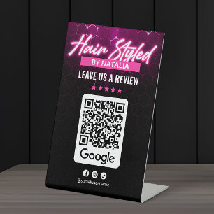 Signe De Table Code QR de révision Google du salon de coiffure mo