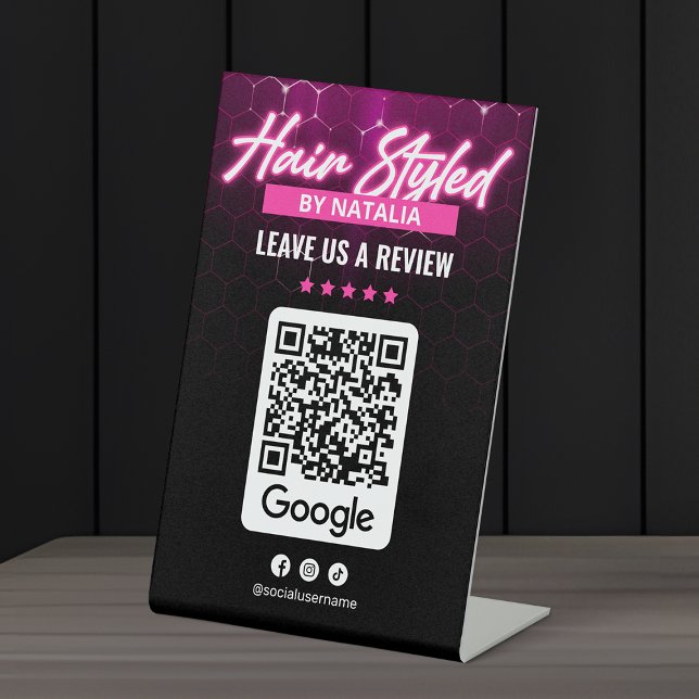Signe De Table Code QR de révision Google du salon de coiffure mo (Créateur téléchargé)