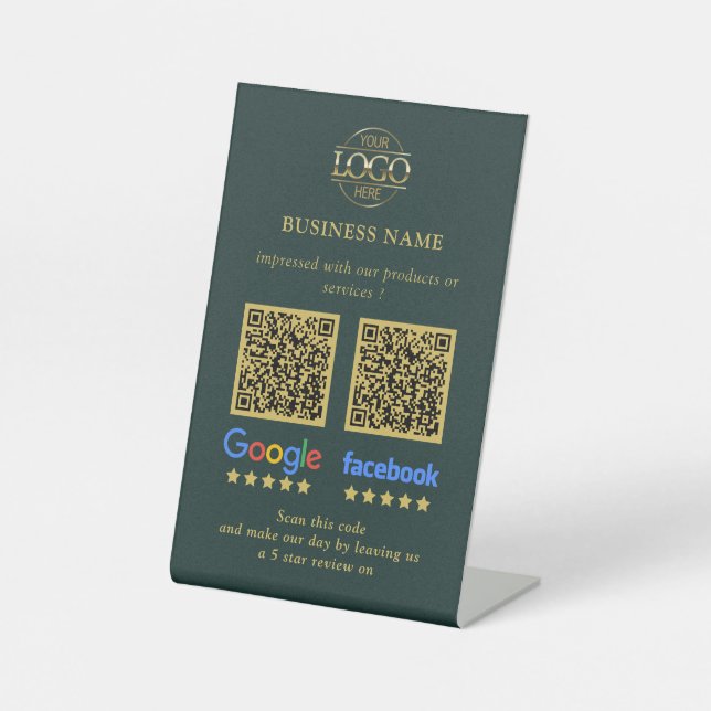 Signe De Table Code QR de révision simple pour Google et Facebook (Recto)