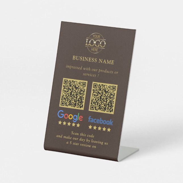 Signe De Table Code QR de révision simple pour Google et Facebook (Recto)