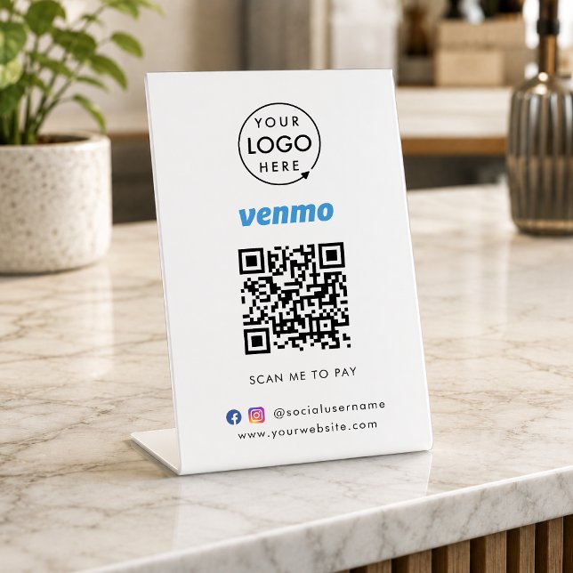 Signe De Table Code QR de Venmo de paiement | Scannez pour payer  (Interactive "scan to pay” QR code cash wrap table signage for collecting digital payment by Venmo.)