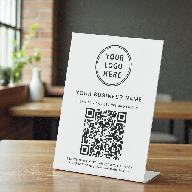 Signe De Table Code QR d'entreprise et logo (Business QR Code and Logo Pedestal Sign)
