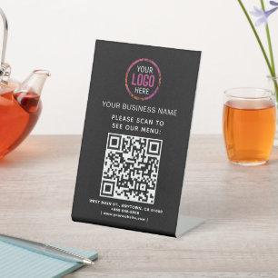 Signe De Table Code QR d'entreprise et logo cale noire