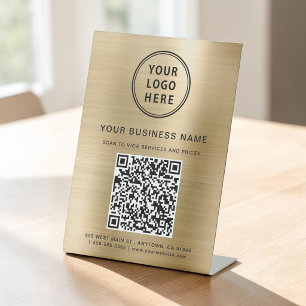 Signe De Table Code QR d'entreprise et Logo Métallic Or