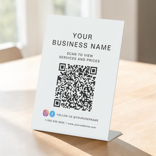 Signe De Table Code QR d'entreprise, scannez pour vous connecter (Business QR Code Scan To Connect Pedestal Sign)