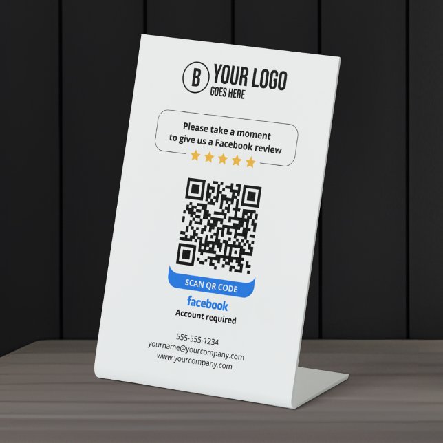 Signe De Table Code QR des avis Facebook Évaluez mon entreprise 5 (Créateur téléchargé)