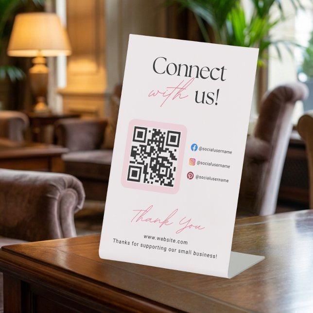Signe De Table Code QR des médias sociaux Connectez-vous avec nou (Créateur téléchargé)