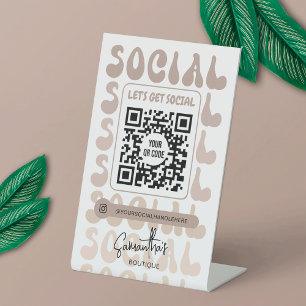 Signe De Table Code QR des médias sociaux de logo moderne beige r
