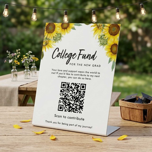 Signe De Table Code QR du fonds de bourse d'études Sunflower Grad (Créateur téléchargé)