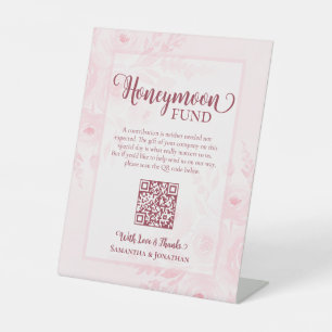 Signe De Table Code QR du Fonds de Lune de Miel aux Pivoines Bohè