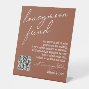 Signe De Table Code QR du Fonds de Lune de Miel Contemporain en T
