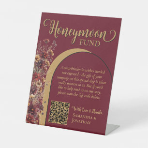 Signe De Table Code QR du Fonds de Lune de Miel des Fleurs Sauvag