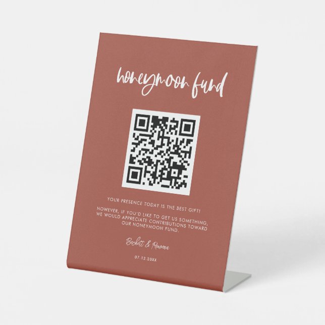 Signe De Table Code QR du fonds de lune de miel en brique brûlée  (Recto)