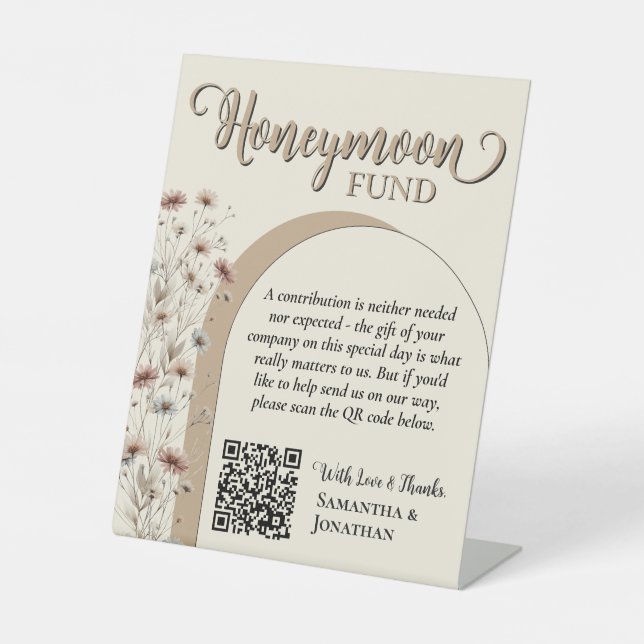Signe De Table Code QR du Fonds de Lune de Miel Fleurs Sauvages B (Recto)