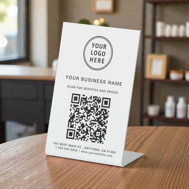 Signe De Table Code QR du logo de l'entreprise (Business Logo Scan Me QR Code Pedestal Sign)