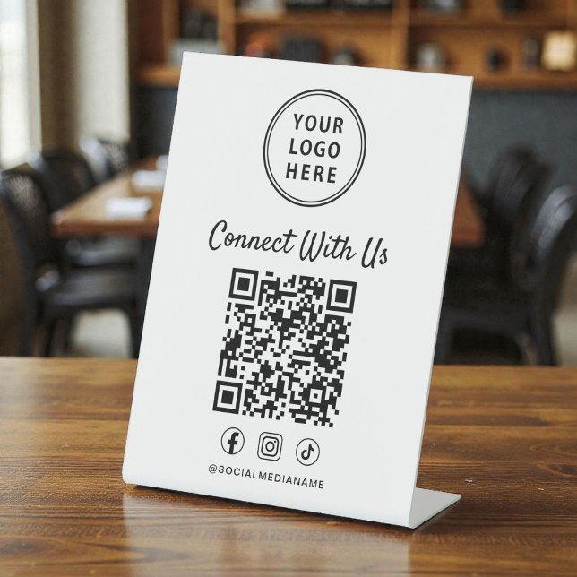 Signe De Table Code QR du logo de l'entreprise sur un présentoir  (Créateur téléchargé)