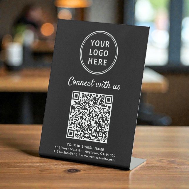 Signe De Table Code QR du logo d'entreprise Connectez-vous avec n (Business Logo QR Code Connect With Us Tabletop Pedestal Sign)