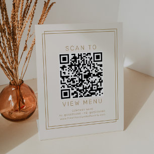 Signe De Table Code QR du menu de restaurant crème or vintage AVE