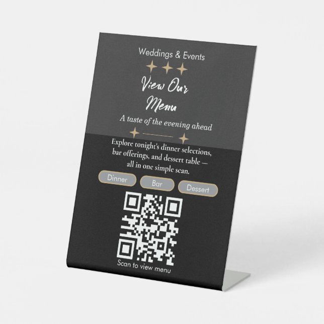 Signe De Table Code QR du menu de vue élégant | Menu numérique  (Recto)