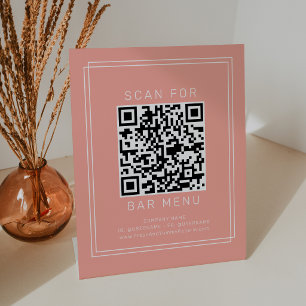 Signe De Table Code QR du menu du bar Avery Minimal Blush Peach C