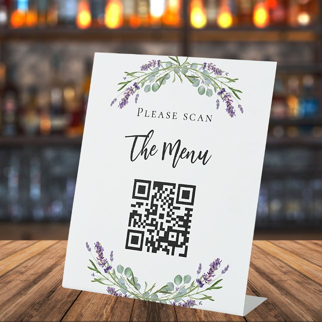 Signe De Table Code QR du menu du bar lavande fleurs d'eucalyptus (Créateur téléchargé)
