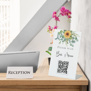 Signe De Table Code QR du menu du bar tournesols eucalyptus verdu