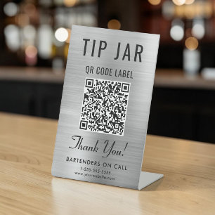Signe De Table Code QR du pot à pourboires argenté pour table