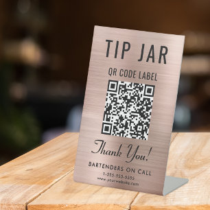 Signe De Table Code QR du pot à pourboires Rose Gold sur socle