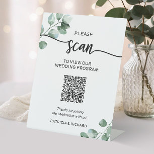 Signe De Table Code QR du programme de mariage verdoyant