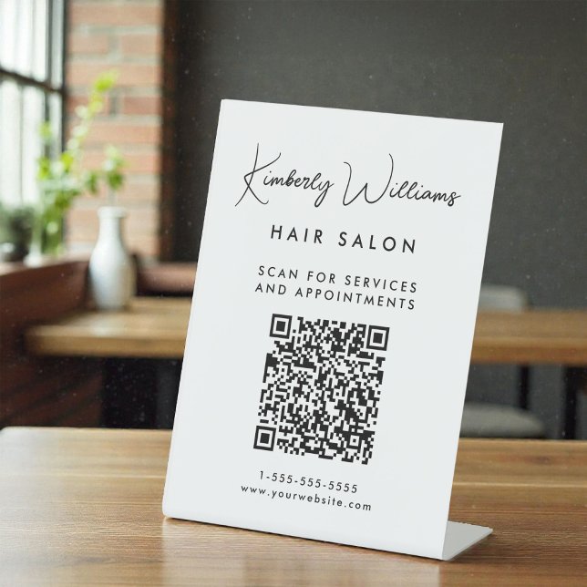 Signe De Table Code QR du script de signature d'entreprise (Business Signature Script QR Code Black Pedestal Sign)