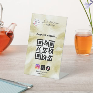 Signe De Table Code QR élégant Logo Texture Or