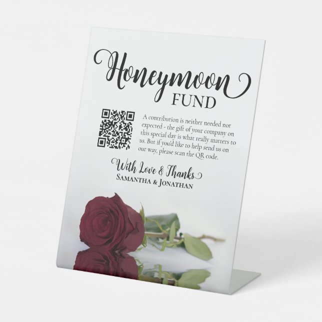 Signe De Table Code QR élégant pour le Fonds de Lune de Miel Rose (Recto)
