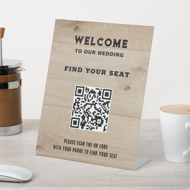 Signe De Table Code QR en bois de grange rustique pour plan de ta (In SItu)