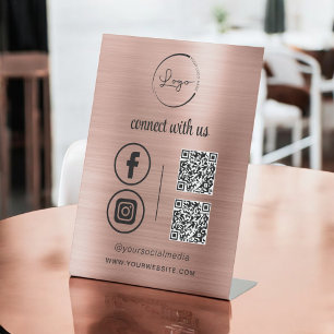 Signe De Table Code QR en métal brossé rose et Rose