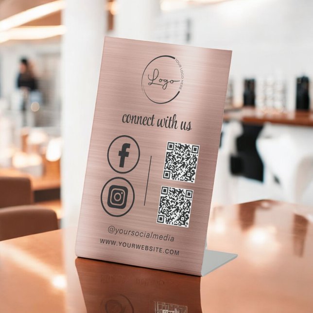 Signe De Table Code QR en métal brossé rose et Rose (Créateur téléchargé)