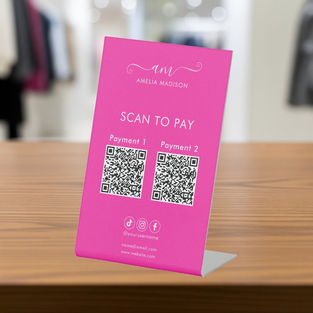 Signe De Table Code QR Entreprise Scan To Pay Rose Vibrant (Créateur téléchargé)