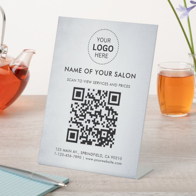 Signe De Table Code QR et logo de l'entreprise Dark White Salon (In SItu)