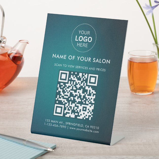Signe De Table Code QR et Logo de l'entreprise de salon (In SItu)