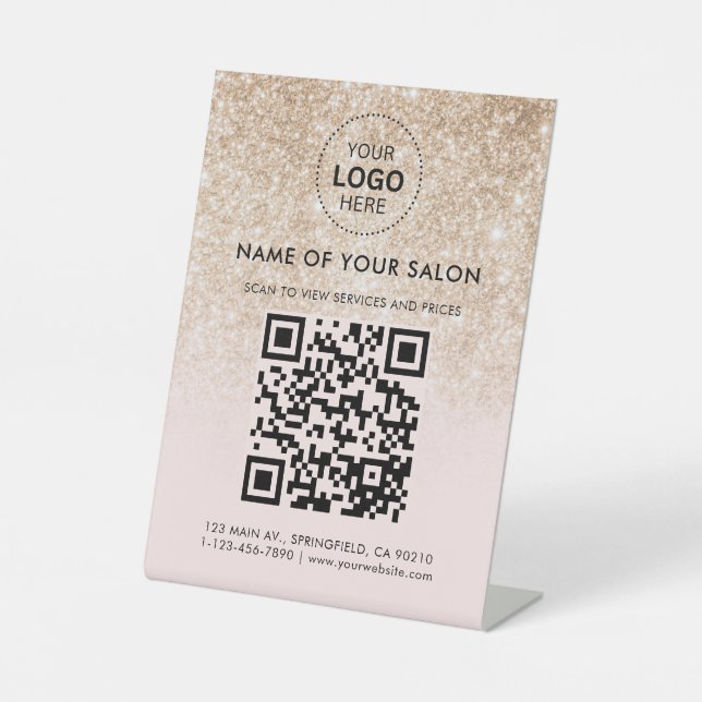 Signe De Table Code QR et logo de l'entreprise du Salon Gold Glit (Recto)