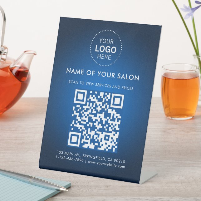 Signe De Table Code QR et logo de salon bleu abstrait d'entrepris (In SItu)