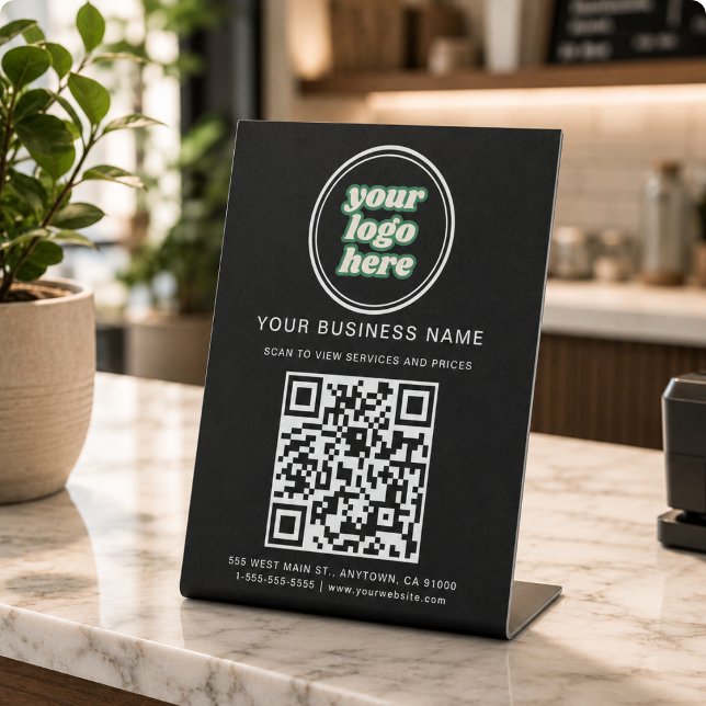 Signe De Table Code QR et logo d'entreprise (Google Reviews | Business Review Link QR Code Pedestal Sign)