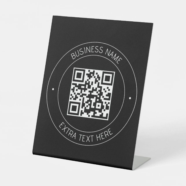 Signe De Table Code QR et texte modifiable | Noir et blanc (Recto)
